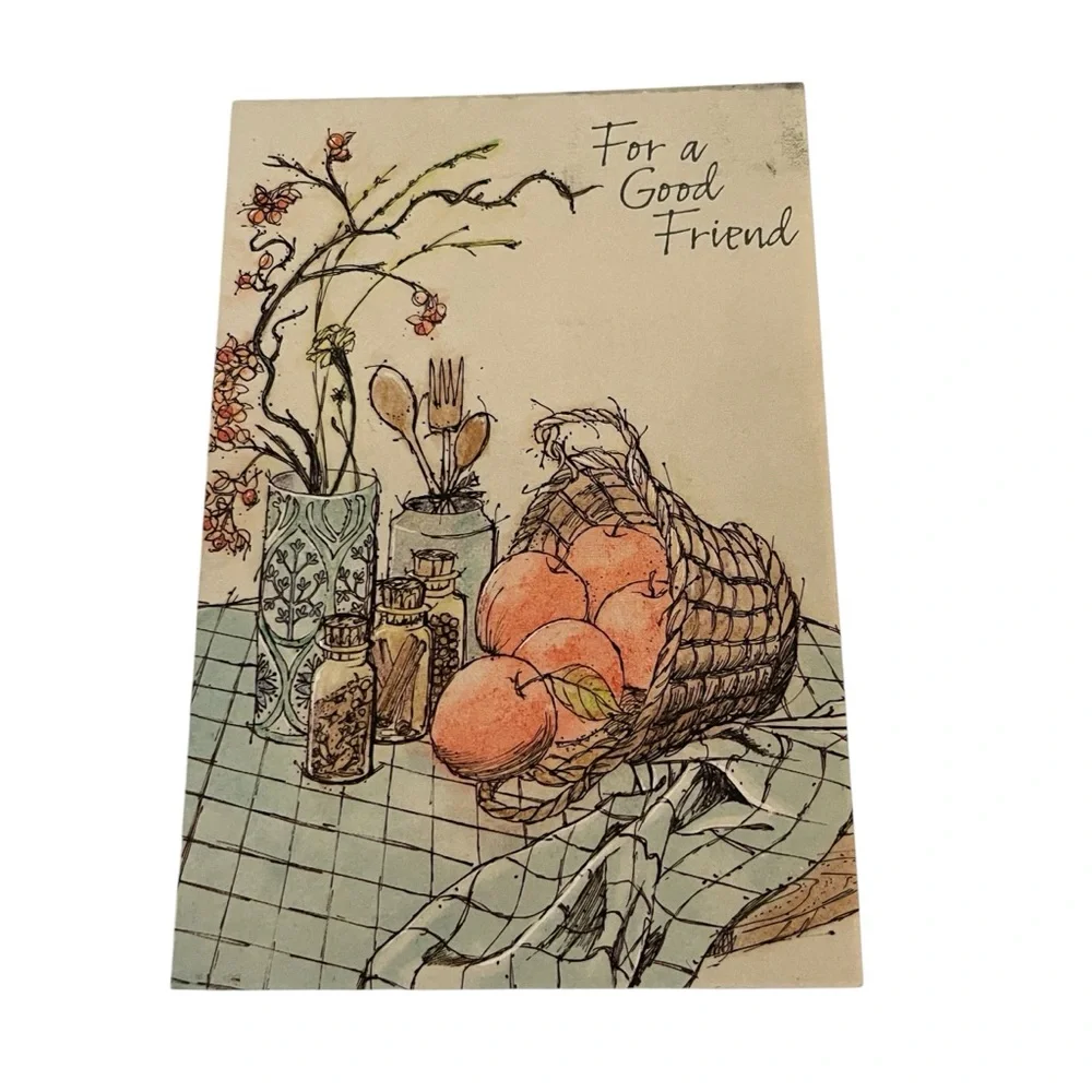 Unused Vintage Greeting Card Happy Birthday For a Good Friend Picnic Fall